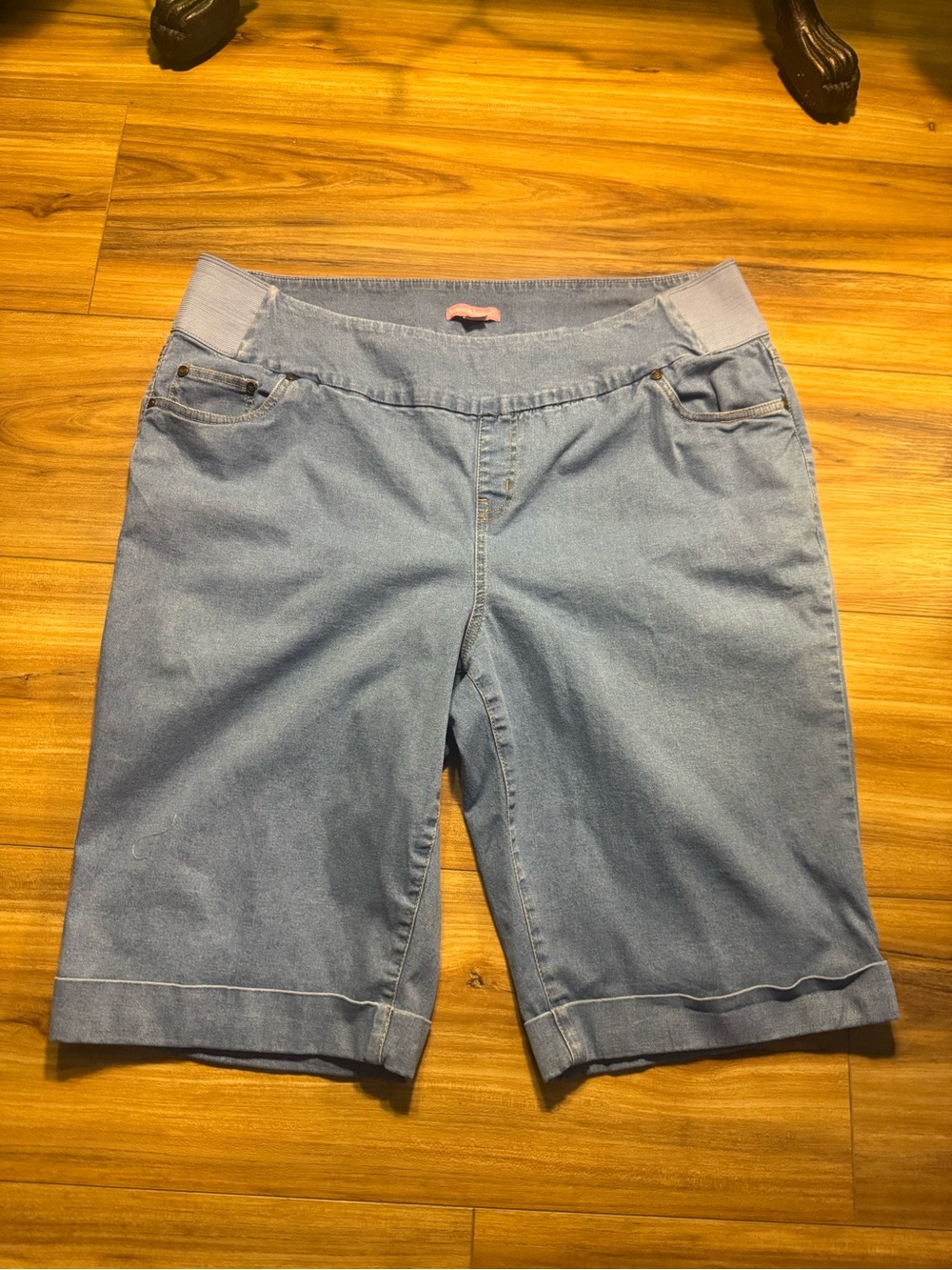 Woman Within Light Blue Denim Bermuda Shorts with Cuffed Hem